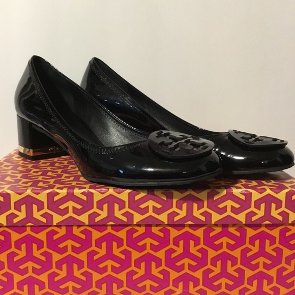 Tory Burch Shoes - Tory Burch Amy Black Patent Leather Logo Pump 8.5